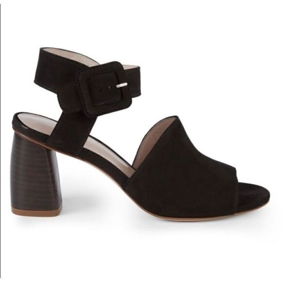 Stuart Weitzman $435 Savvy Side Buckle Black Nubuck Sandals Women’s 8.5 - Picture 1 of 11